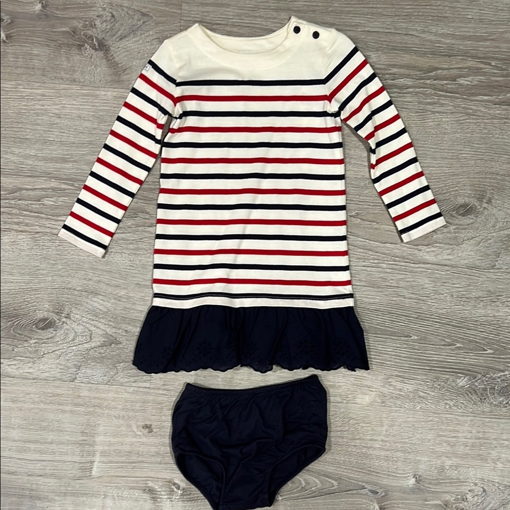 Polo Ralph Lauren red white and blue long sleeve Dress with Navy Bottoms
